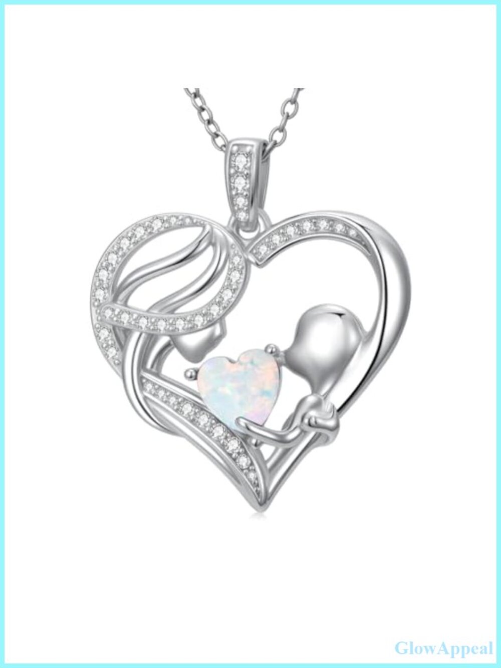 Sterling Silver Opal Heart Pendant Necklace 18in Mom Gift